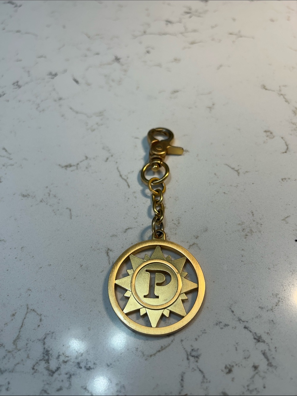 Gold-Tone 'P' Sunburst Keychain Charm